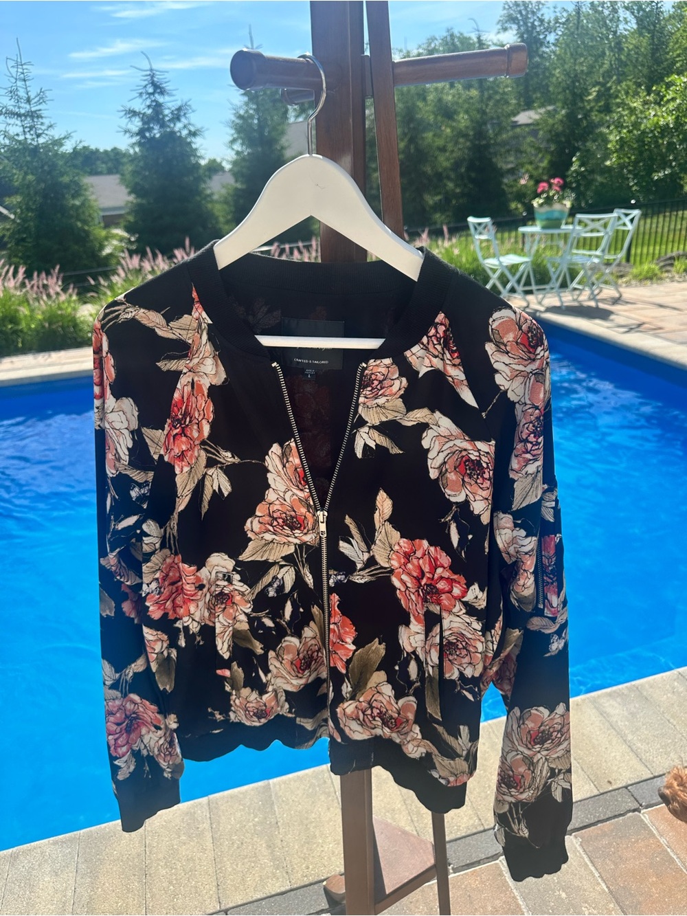 Sanctuary, at Anthropologie, Black Bomber Jacket w/ Pink & Cream Floral Print